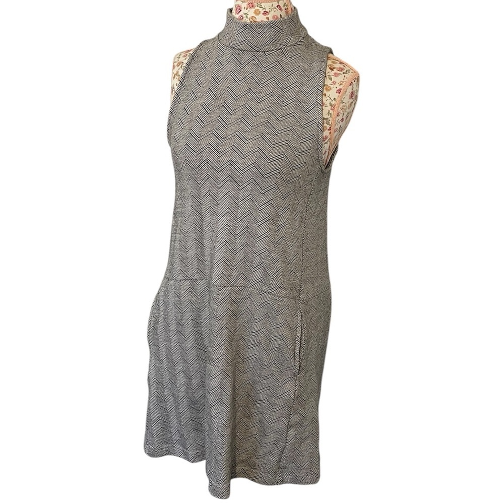 Free People Mini dress mock neck chevron pockets jumper Large Gray Sleeveless